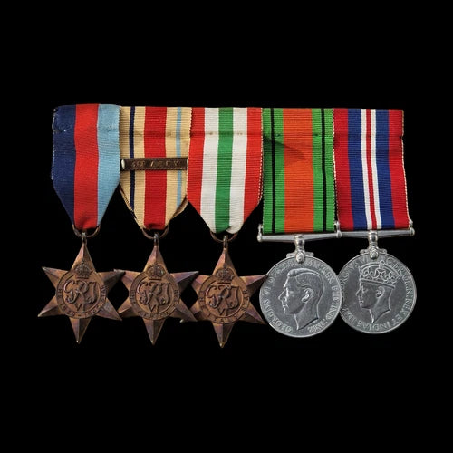 WW2 British Medal Group Africa Star 1st Army Clasp Italy War Mounted as Worn