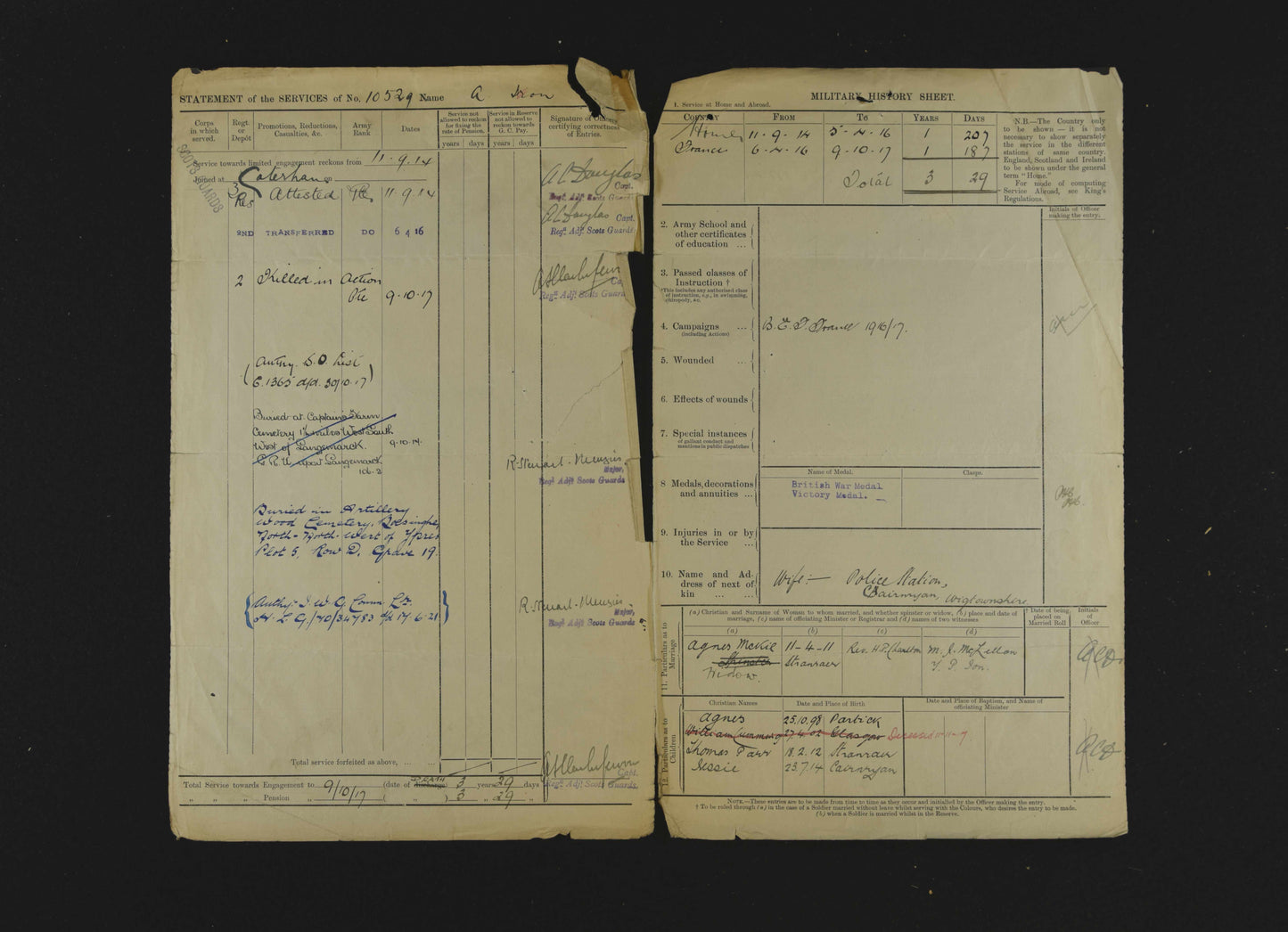 Scots Guards PIPER Killed in Action 1917 Police Constable Stranraer WW1 Medals