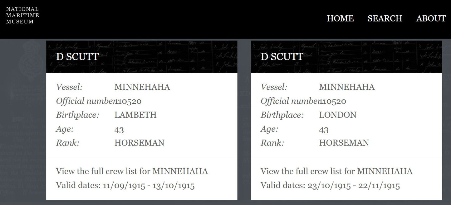 Mercantile Marine WW1 British Medal Pair Dan SCUTT Horseman Lambeth London
