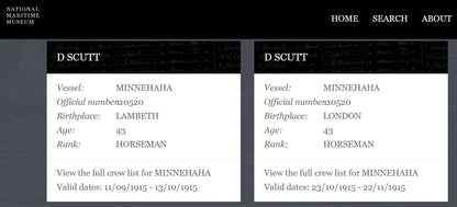 Mercantile Marine WW1 British Medal Pair Dan SCUTT Horseman Lambeth London