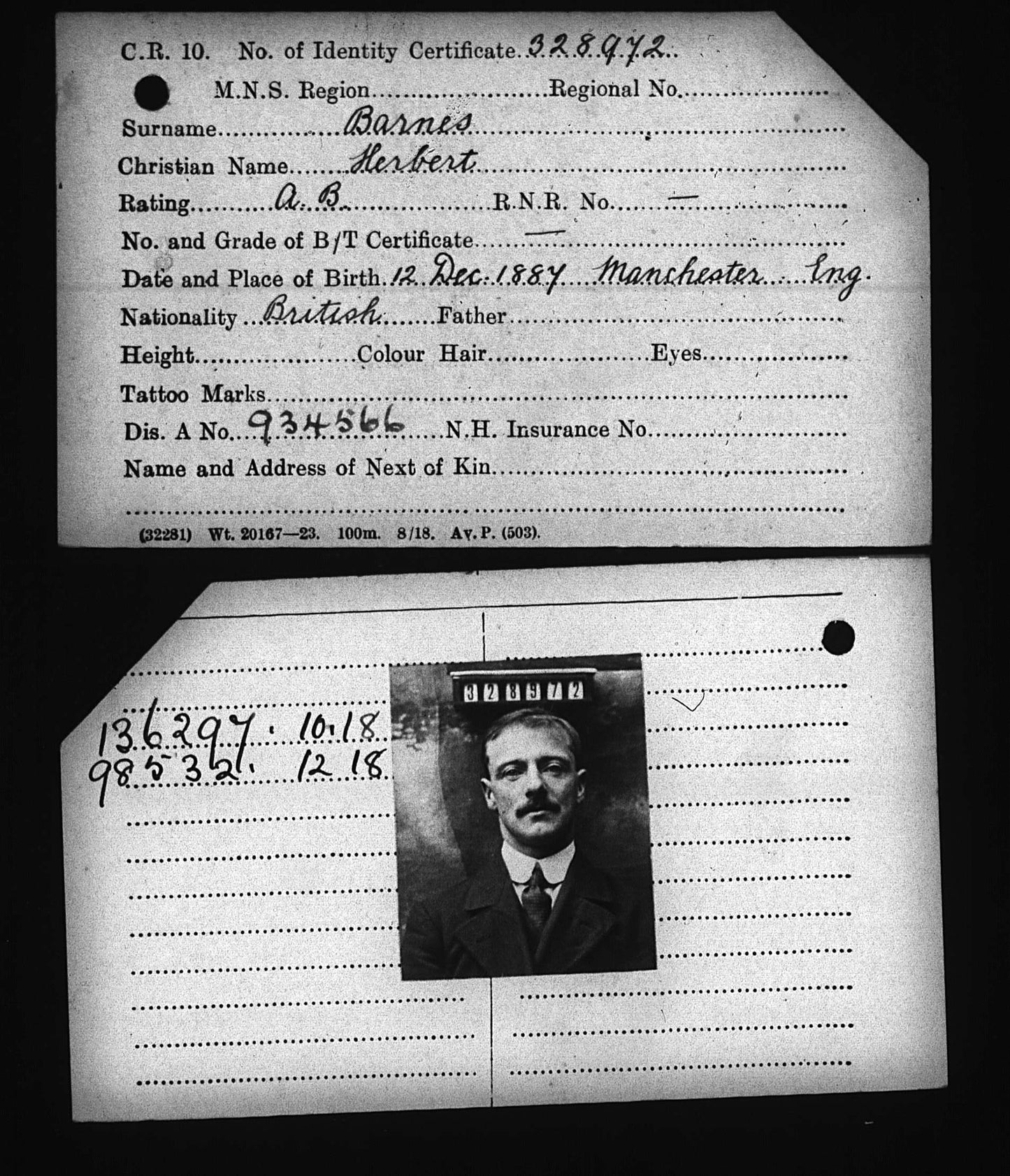 Mercantile Marine WW1 British Medal Pair Herbert BARNES From Manchester