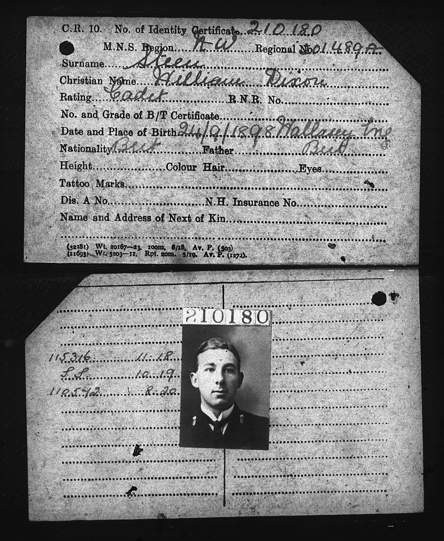 Mercantile Marine WW1 British Medal Pair William STEEN Cadet Ab. Seaman Wallasey